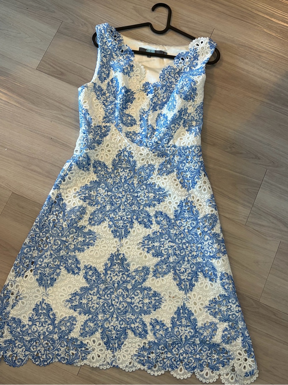 Anthropologie Eva Franco Blue & White Lace Fit-and-Flare Dress